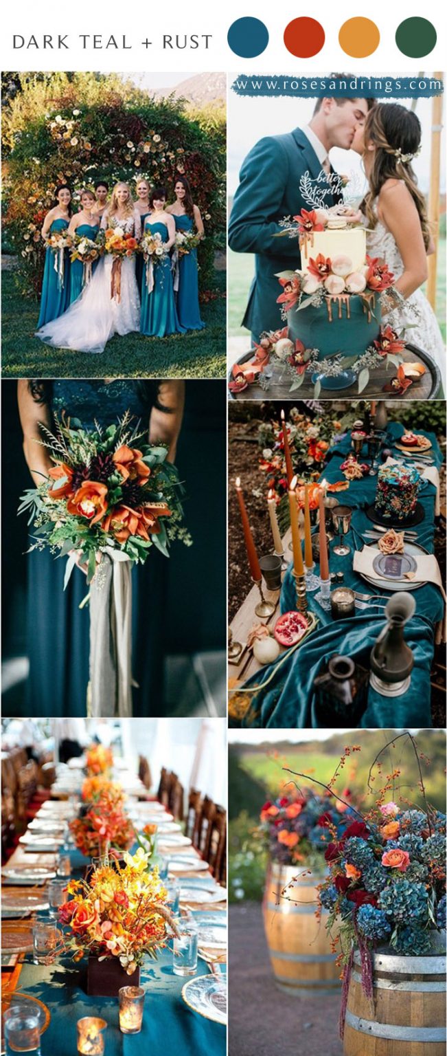 Dark Teal and Rust Fall Wedding Color Ideas for 2021 | Roses & Rings