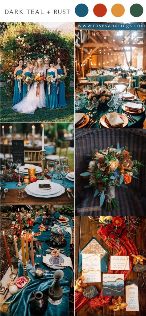 Dark Teal And Rust Fall Wedding Color Ideas For