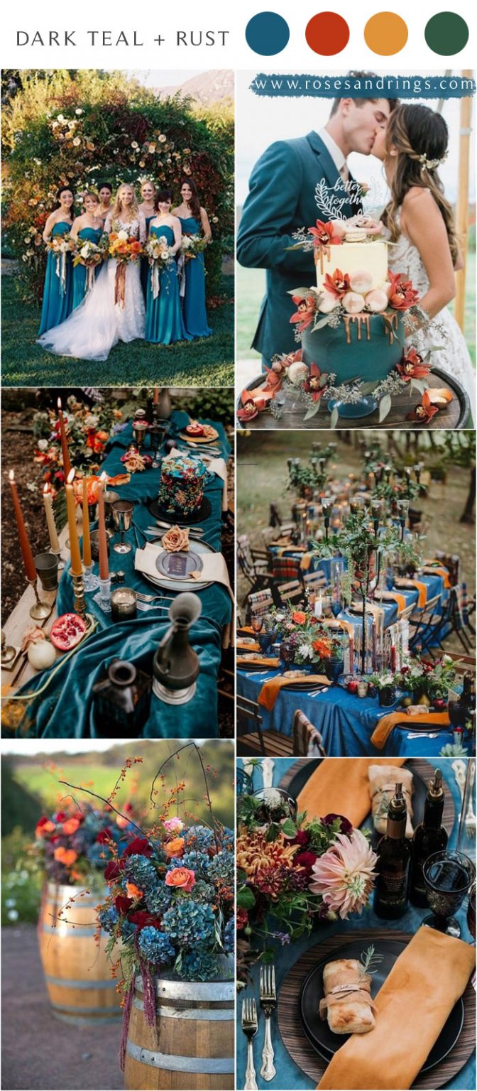 Dark Teal And Rust Fall Wedding Color Ideas For 2024