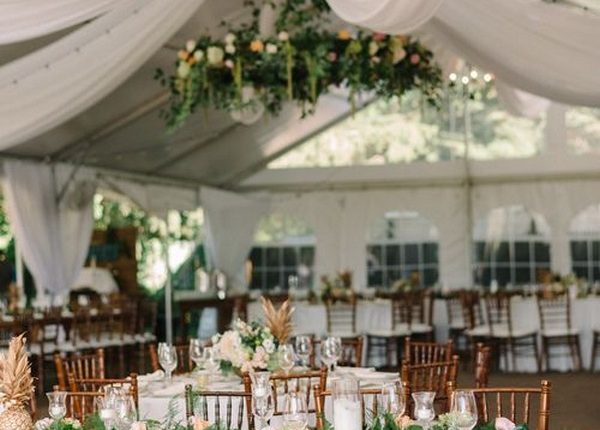 Elegant Tent Wedding Reception Ideas With Greenery And White Draping Roses And Rings Weddings 