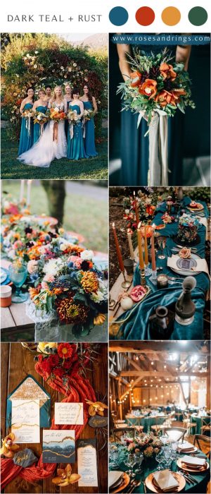 Dark Teal and Rust Fall Wedding Color Ideas for 2024